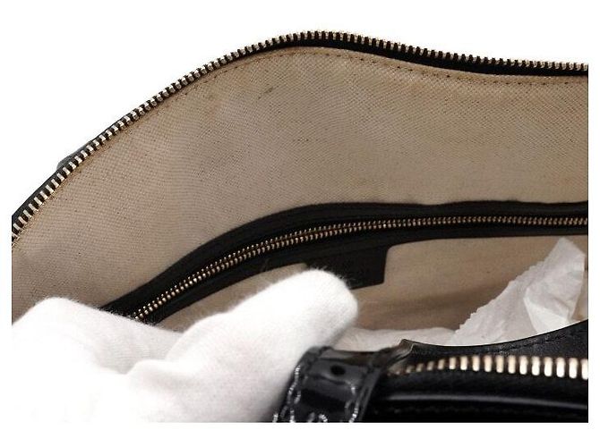 Gucci Borsa Tote e Borsa a Tracolla in Pelle Verniciata Nera Lucida Nero - vista 6
