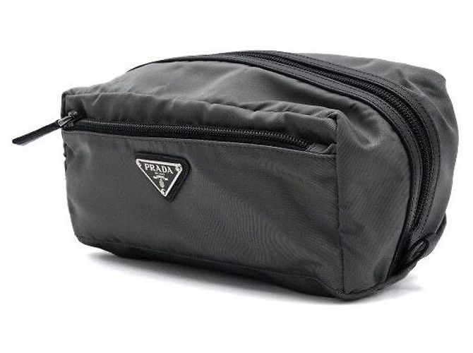 Prada Unisex Re-Nylon Pouch Bag grau mit Dreiecks-Logo - view 2