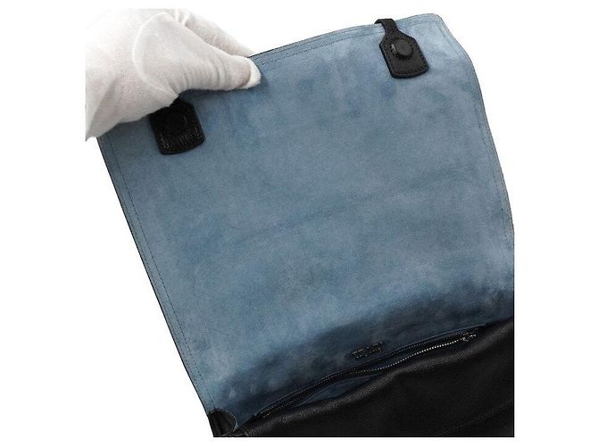 Prada Borsa a tracolla e spalla Etiquette in pelle nera con patta Nero - vista 6
