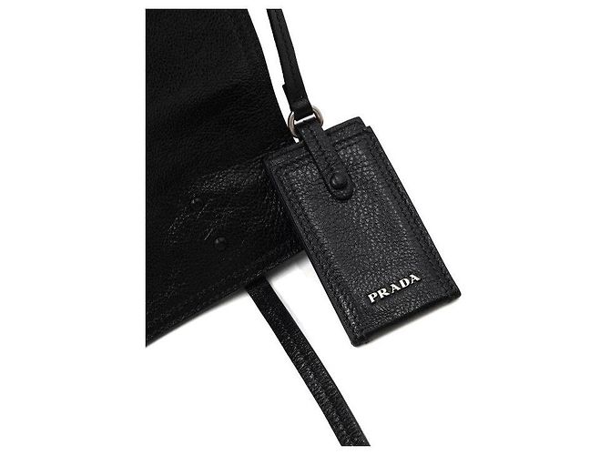 Prada Borsa a tracolla e spalla Etiquette in pelle nera con patta Nero - vista 9