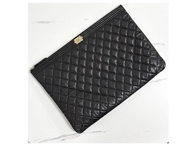 Chanel Clutch Caviar Boy Large Black Nero - vista 5