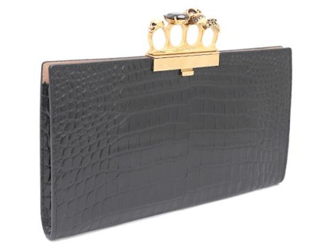 Alexander Mcqueen Clutch con motivo coccodrillo e manico dorato Nero - vista 10