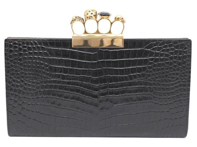 Alexander Mcqueen Clutch con motivo coccodrillo e manico dorato Nero - vista 11