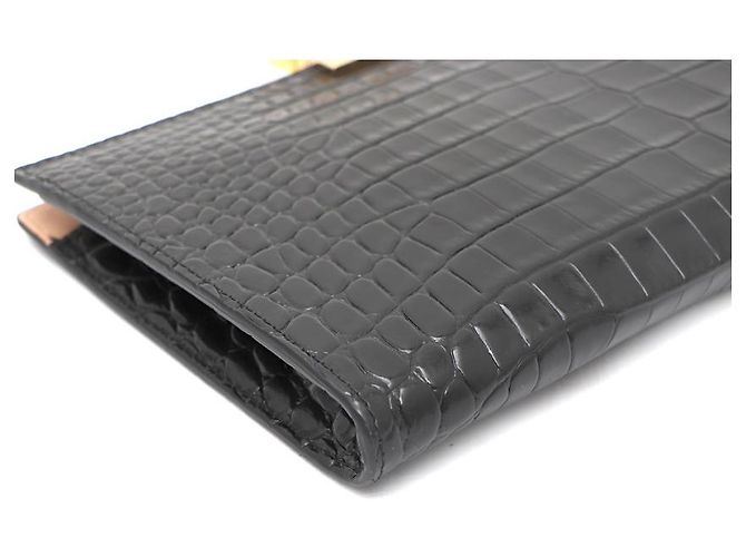 Alexander Mcqueen Clutch con motivo coccodrillo e manico dorato Nero - vista 13