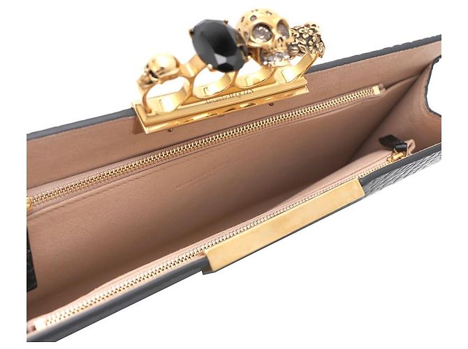Alexander Mcqueen Clutch con motivo coccodrillo e manico dorato Nero - vista 15