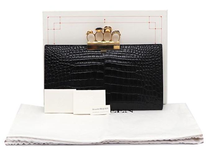 Alexander Mcqueen Clutch con motivo coccodrillo e manico dorato Nero - vista 16