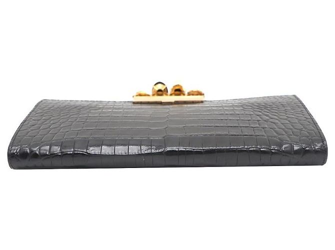 Alexander Mcqueen Clutch con motivo coccodrillo e manico dorato Nero - vista 6