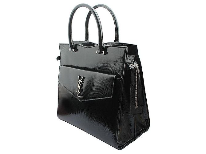 Saint Laurent Borsa tote e a tracolla in vernice con motivo lucertola nera Nero - vista 2