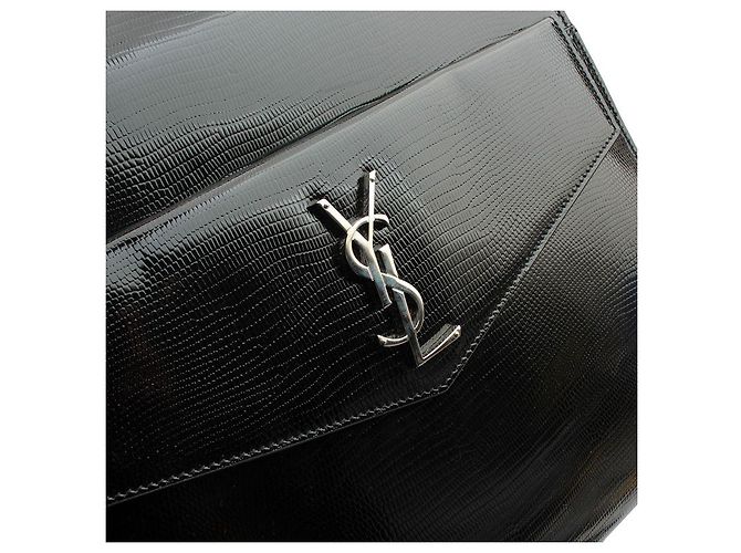 Saint Laurent Borsa tote e a tracolla in vernice con motivo lucertola nera Nero - vista 6