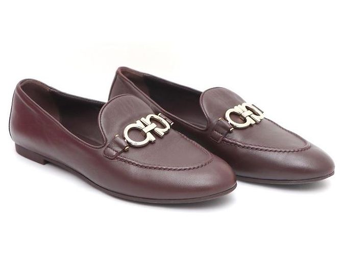 Salvatore Ferragamo Mocassini in pelle Tri-Logo da donna Rosso - vista 3