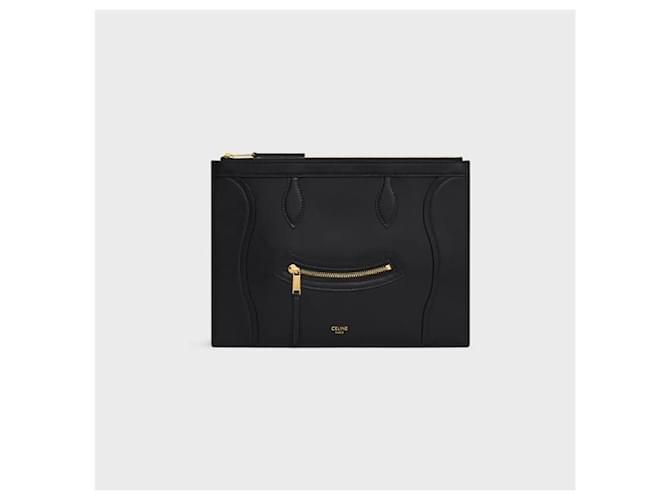 Céline Pouch Medium in vitello lucido nero - vista 2