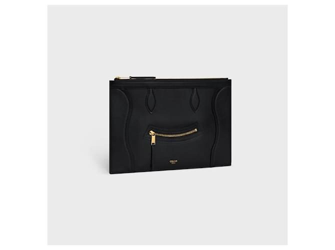 Céline Pouch Medium in vitello lucido nero - vista 3