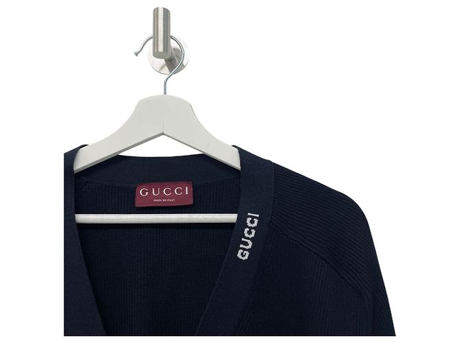 Gucci Cardigã de seda e algodão com intarsia Azul - vista 3