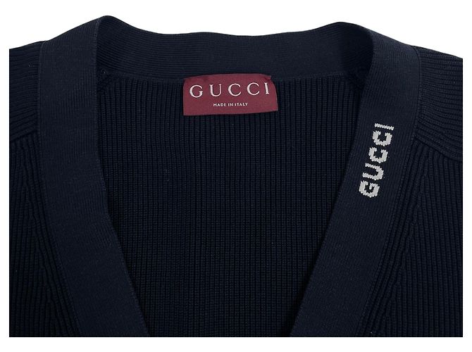 Gucci Cardigã de seda e algodão com intarsia Azul - vista 4