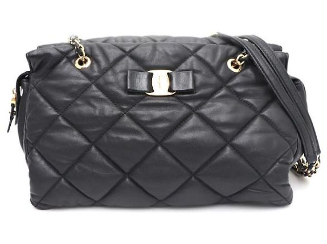 Salvatore Ferragamo Borsa a tracolla con catena dorata e logo Nero - vista 11