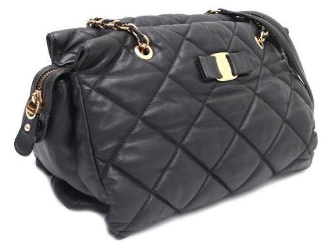 Salvatore Ferragamo Borsa a tracolla con catena dorata e logo Nero - vista 12