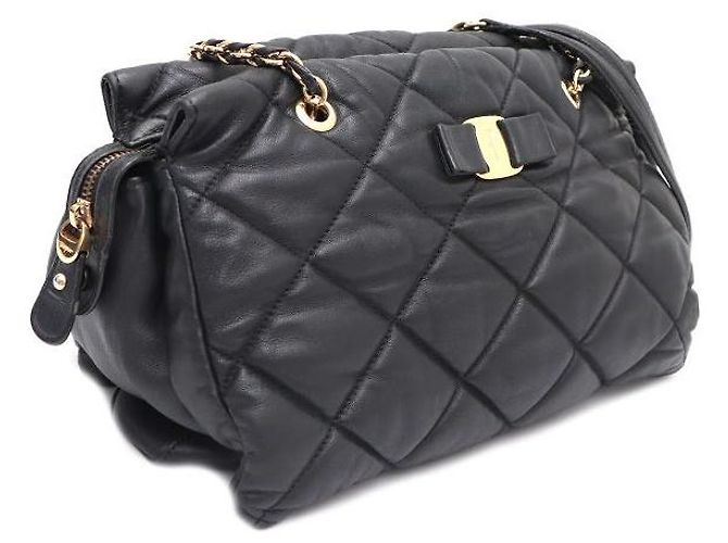 Salvatore Ferragamo Borsa a tracolla con catena dorata e logo Nero - vista 2