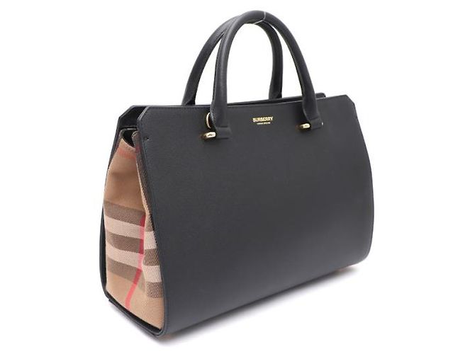Burberry Borsa Tote e Borsa a Tracolla in tela Check Canvas Nero - vista 11
