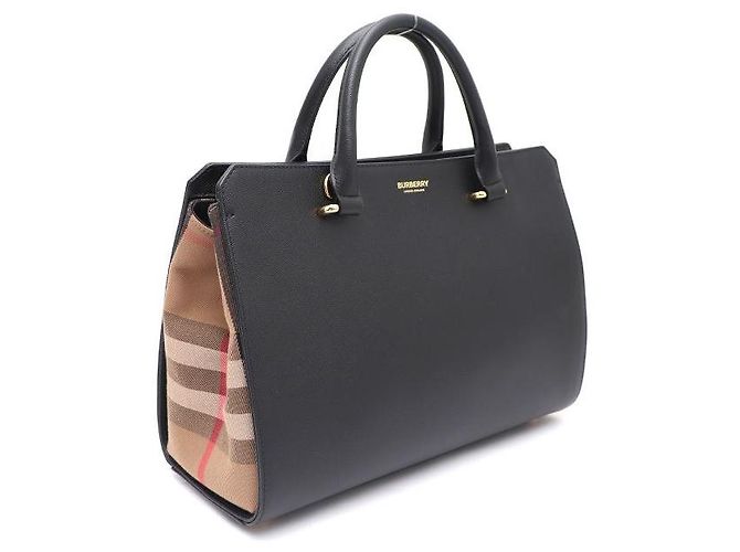 Burberry Borsa Tote e Borsa a Tracolla in tela Check Canvas Nero - vista 2