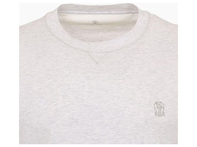 Brunello Cucinelli T-Shirt mit Rundhalsausschnitt und gesticktem Logo Braun - Ansicht 4