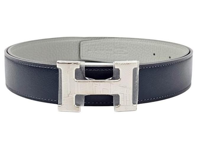 Hermès Reversible Belt Buckle Blue Marine Men's Leather Belt - view 4