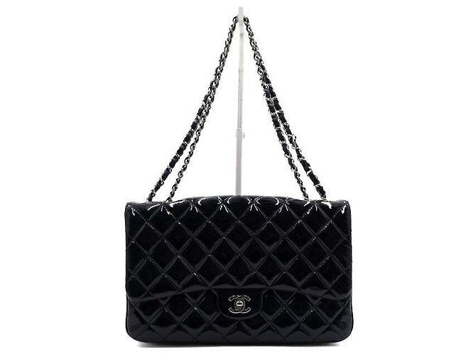 Chanel Borsa a spalla classica a soffietto con patta in vernice blu navy scuro - vista 2