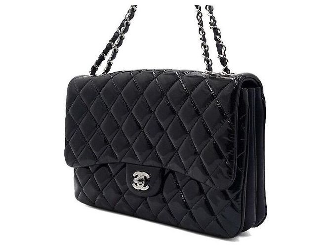 Chanel Borsa a spalla classica a soffietto con patta in vernice blu navy scuro - vista 3