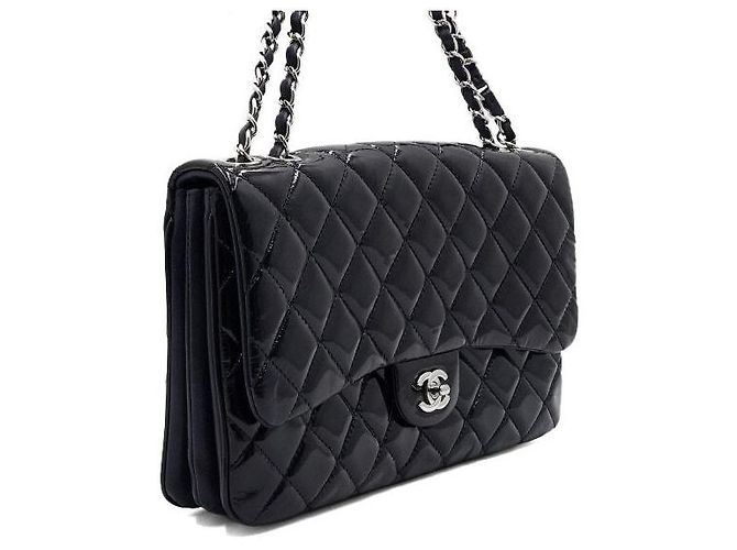 Chanel Borsa a spalla classica a soffietto con patta in vernice blu navy scuro - vista 4