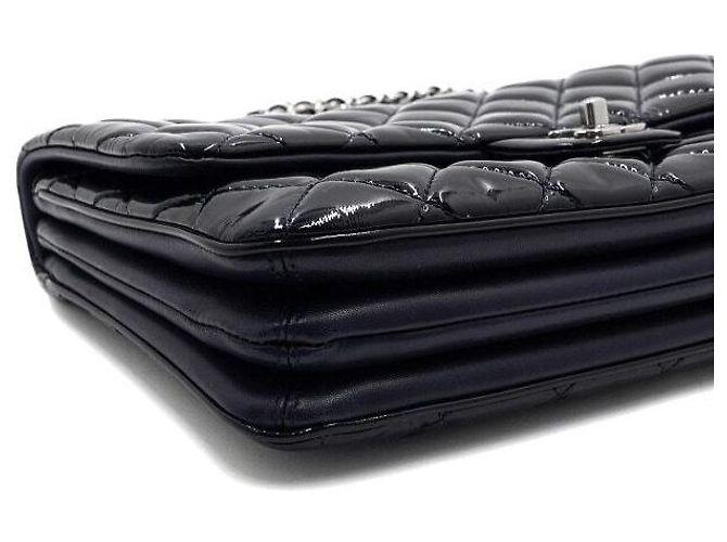 Chanel Borsa a spalla classica a soffietto con patta in vernice blu navy scuro - vista 9