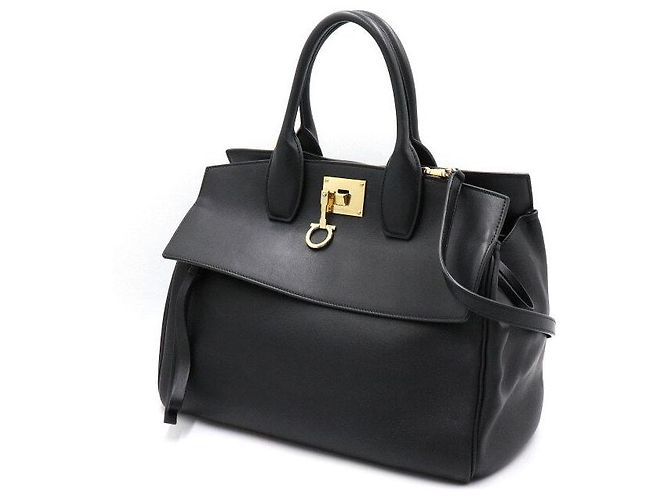 Salvatore Ferragamo Borsa Tote e a Spalla Gancini Studio Medium Black Nero - vista 2