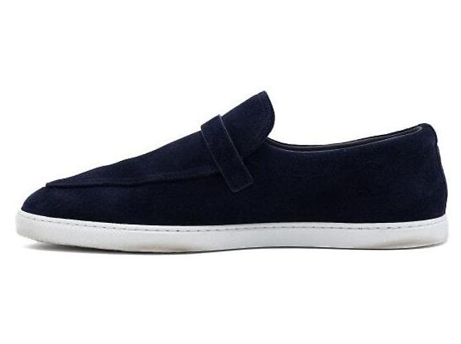 Hermès Mocassini da uomo in camoscio Marine con logo argento Blu - vista 4