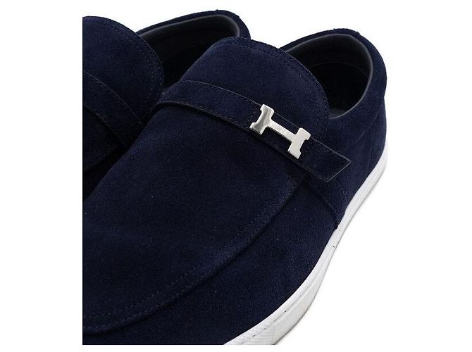Hermès Mocassini da uomo in camoscio Marine con logo argento Blu - vista 5