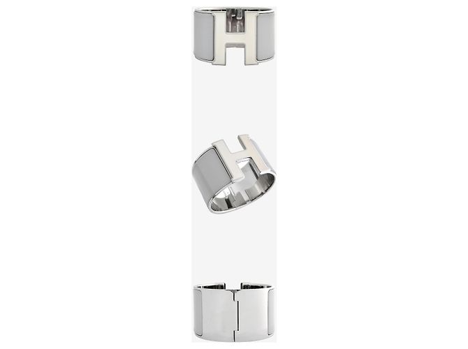 Hermès Click Clack Armband White Silver Braun - Ansicht 2