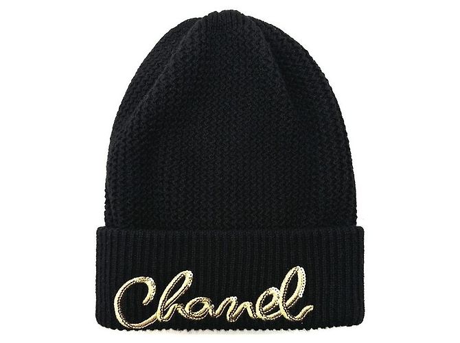 Chanel Berretto in cashmere con lettere di paillettes Nero - vista 4