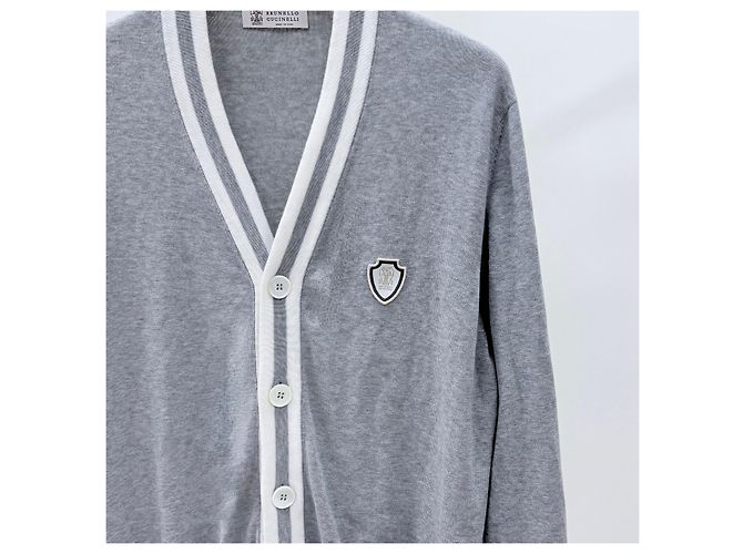 Brunello Cucinelli Cardigan in cotone con logo Grigio XL Marrone - vista 2