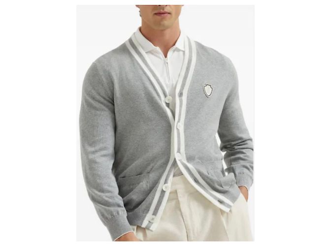 Brunello Cucinelli Cardigan in cotone con logo Grigio XL Marrone - vista 8