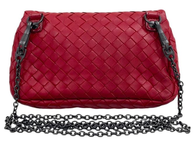 Bottega Veneta Borsa a tracolla Messenger in nappa intrecciato con catena Rosso - vista 4