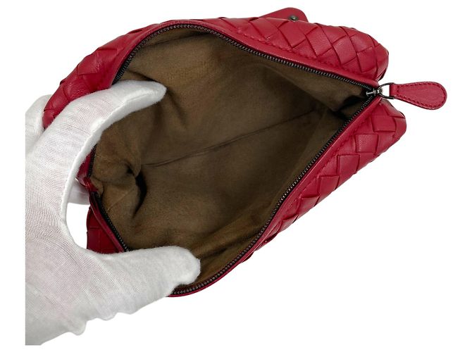 Bottega Veneta Borsa a tracolla Messenger in nappa intrecciato con catena Rosso - vista 6