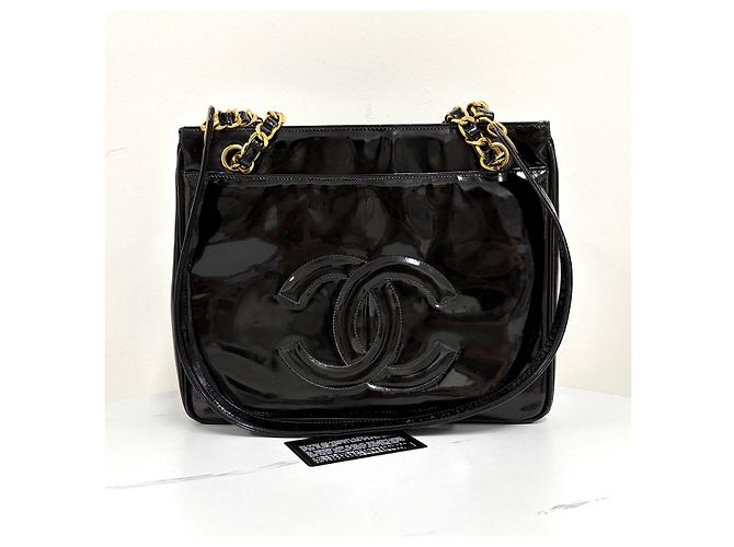 Chanel Borsa a Tracolla in Vernice con Catena Nera Nero - vista 4