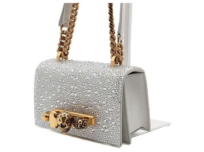 Alexander Mcqueen Mini borsa a tracolla satchel con paillettes e cristalli e catena dorata - vista 2