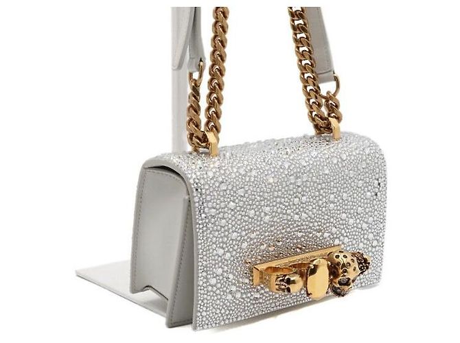 Alexander Mcqueen Mini borsa a tracolla satchel con paillettes e cristalli e catena dorata - vista 3