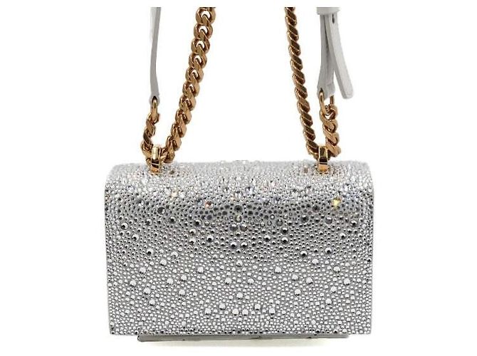 Alexander Mcqueen Mini borsa a tracolla satchel con paillettes e cristalli e catena dorata - vista 4