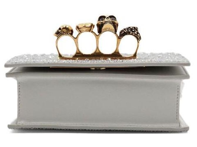 Alexander Mcqueen Mini borsa a tracolla satchel con paillettes e cristalli e catena dorata - vista 7