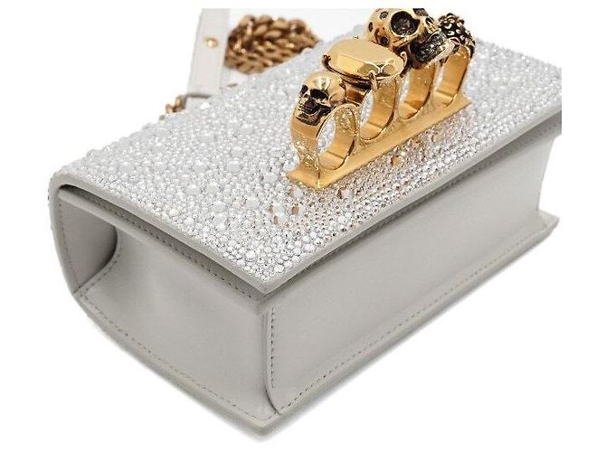 Alexander Mcqueen Mini borsa a tracolla satchel con paillettes e cristalli e catena dorata - vista 8