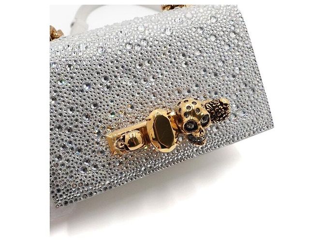 Alexander Mcqueen Mini borsa a tracolla satchel con paillettes e cristalli e catena dorata - vista 9
