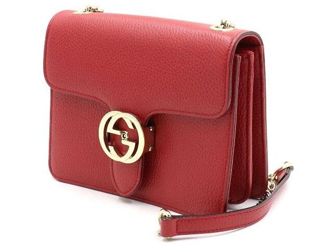Gucci Bolsa de ombro pequena vermelha com elos entrelaçados e corrente dourada Vermelho - vista 2