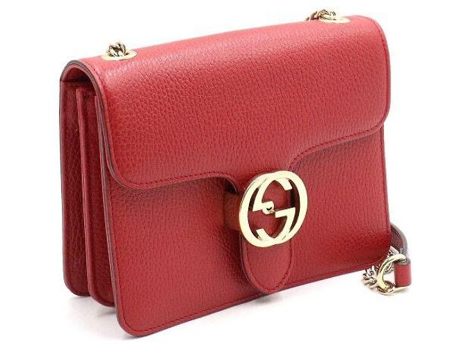 Gucci Bolsa de ombro pequena vermelha com elos entrelaçados e corrente dourada Vermelho - vista 3