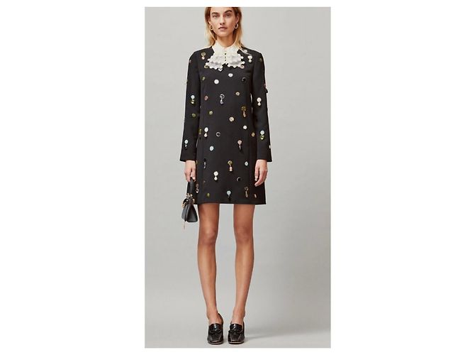 Tory Burch Vestido Shift Negro Bordado Blanco Multicolor - vista 8