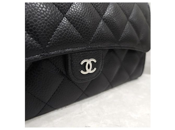 Chanel Cartera larga Classic Flap con botón a presión Caviar Black Silver Hardware - vista 5