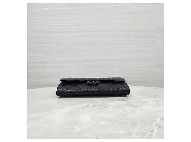 Chanel Cartera larga Classic Flap con botón a presión Caviar Black Silver Hardware - vista 6